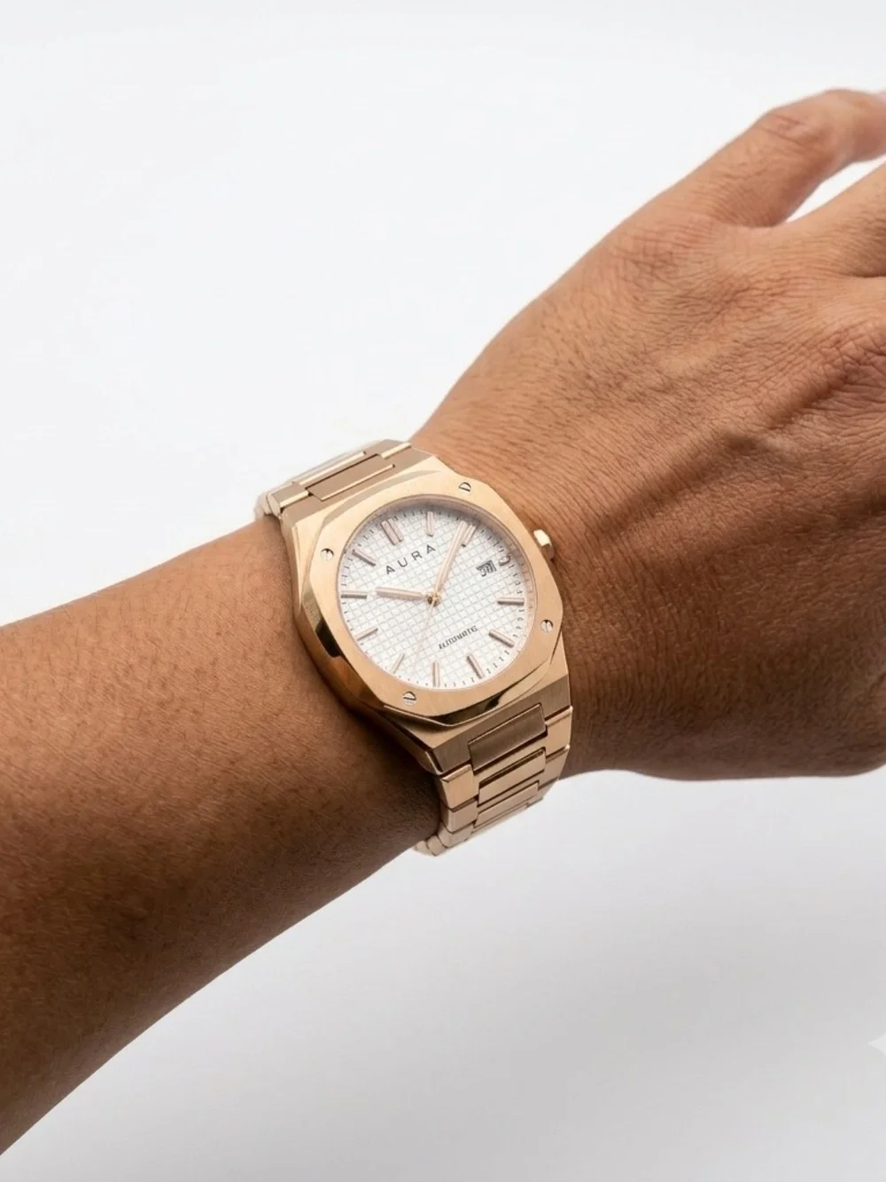 Aura Date 001 Rose/White Automatic Watch 40mm